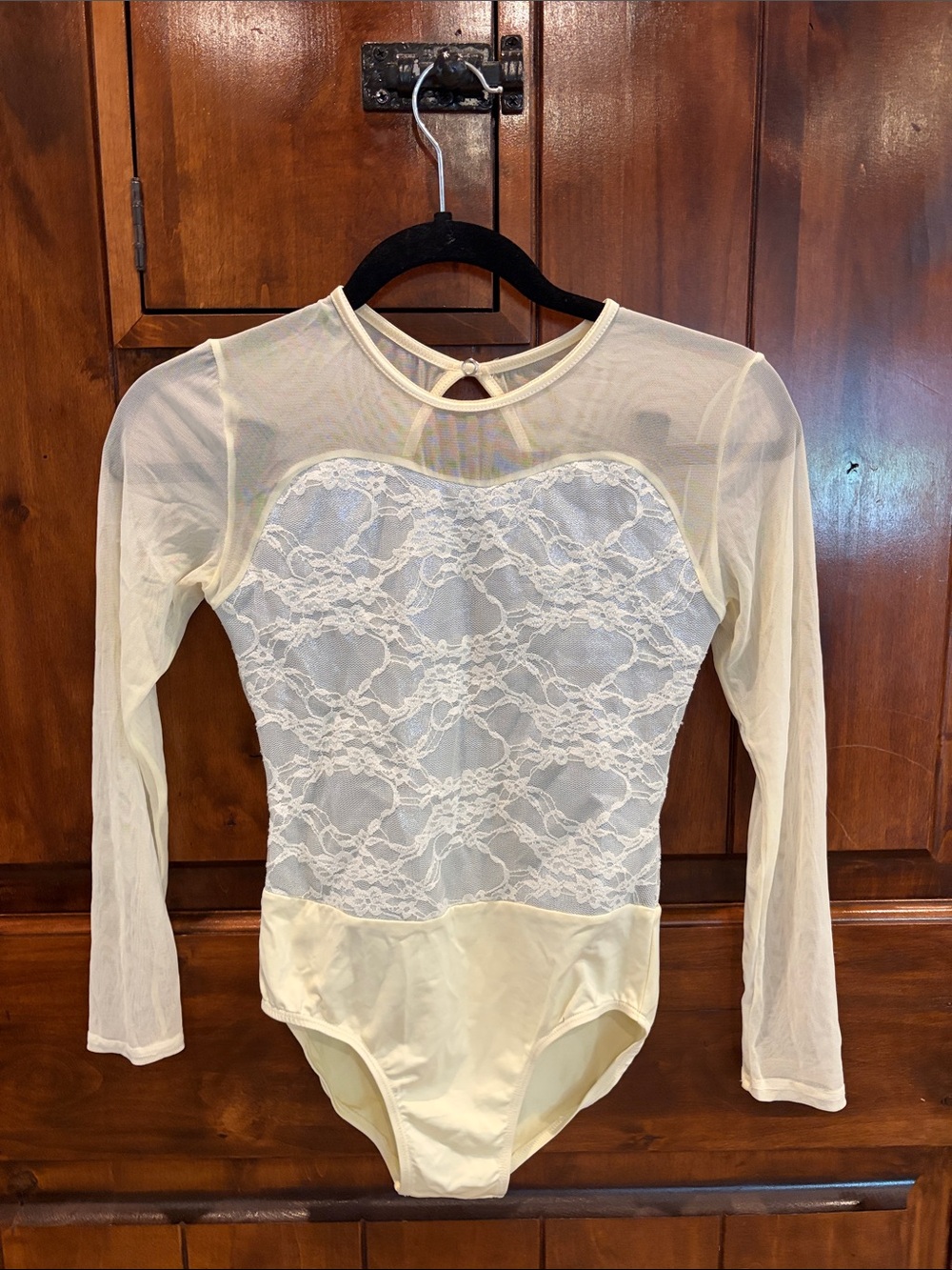 💛 Weissman Sheer Lace Long-Sleeve Leotard in Butter Yellow